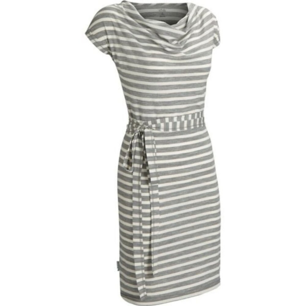 Sz M Icebreaker New Zealand Merino Wool Gray Striped Cowl Pizzario Dress